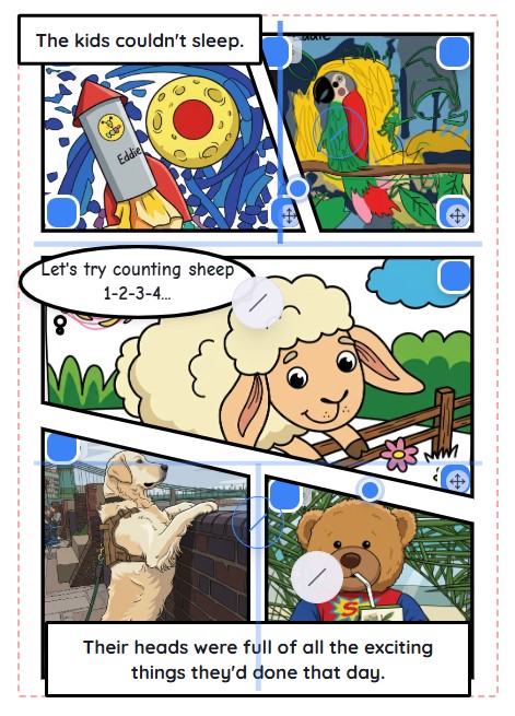 Comic-style magazine page with speech bubbles